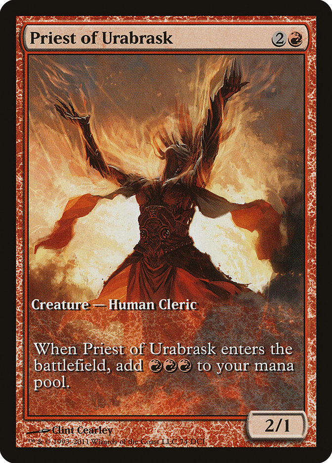 Priest of Urabrask (Game Day) (Full Art) [New Phyrexia Promos] | Good Games Cannington