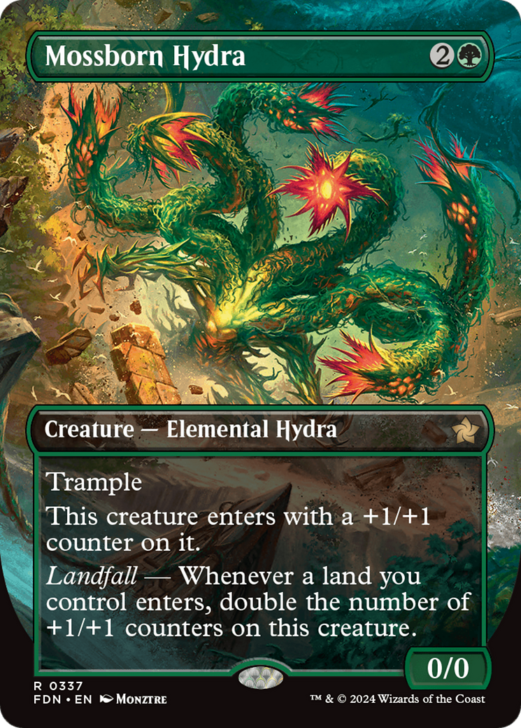 Mossborn Hydra (Borderless) [Foundations] | Good Games Cannington