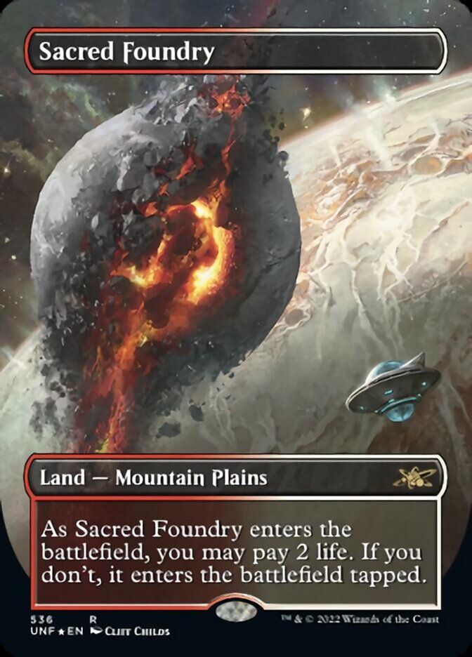 Sacred Foundry (Borderless) (Galaxy Foil) [Unfinity] | Good Games Cannington