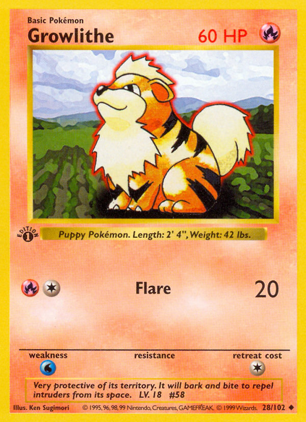 Growlithe (28/102) (Shadowless) [Base Set 1st Edition] | Good Games Cannington
