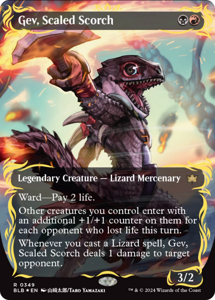 Gev, Scaled Scorch (Borderless) (Raised Foil) [Bloomburrow] | Good Games Cannington