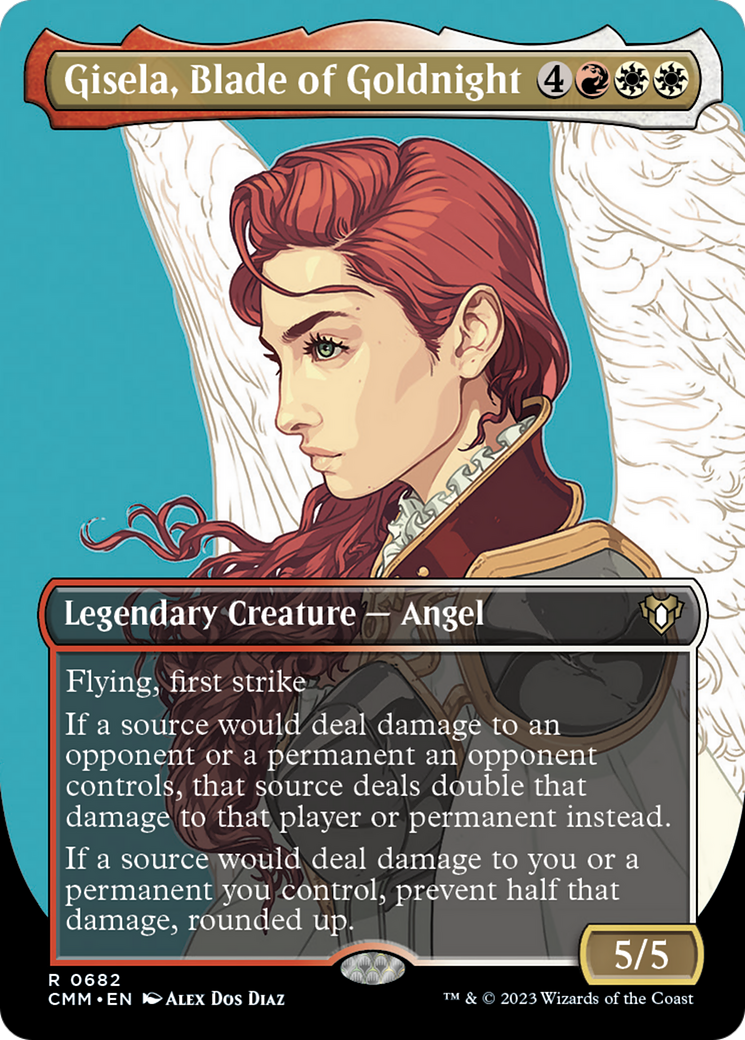 Gisela, Blade of Goldnight (Borderless Profile) [Commander Masters] | Good Games Cannington