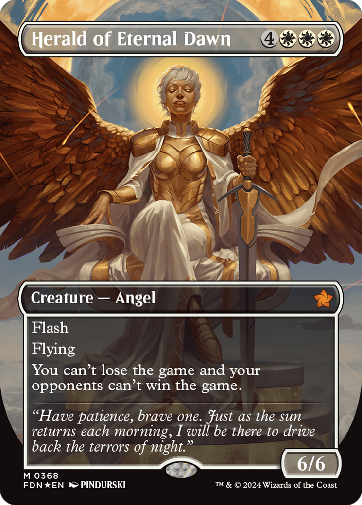 Herald of Eternal Dawn (Borderless) (Mana Foil) [Foundations] | Good Games Cannington