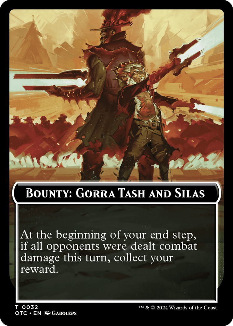 Bounty: Gorra Tash and Silas // Bounty Rules Double-Sided Token [Outlaws of Thunder Junction Commander Tokens] | Good Games Cannington