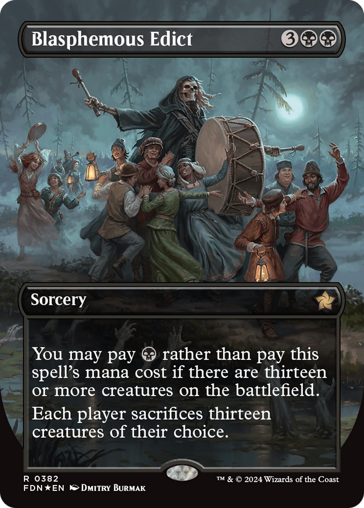 Blasphemous Edict (Borderless) (Mana Foil) [Foundations] | Good Games Cannington