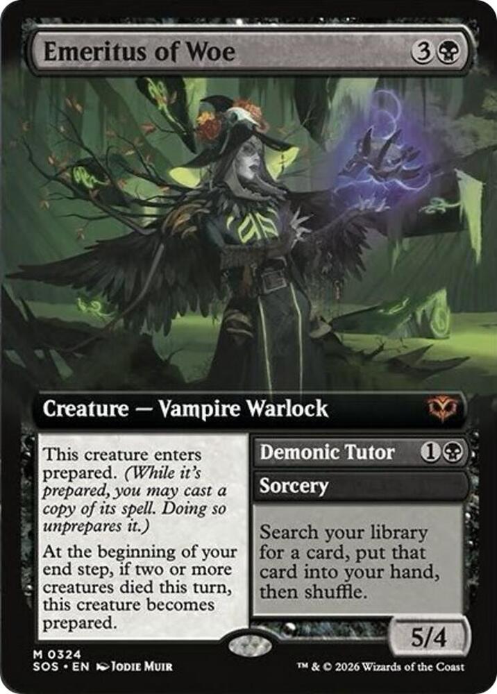Emeritus of Woe // Demonic Tutor 324 (Secrets of Strixhaven)  - Extended Art Foil | Good Games Cannington