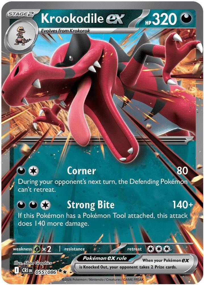 Krookodile ex 055/086 (ME04: Chaos Rising)  - Holofoil | Good Games Cannington
