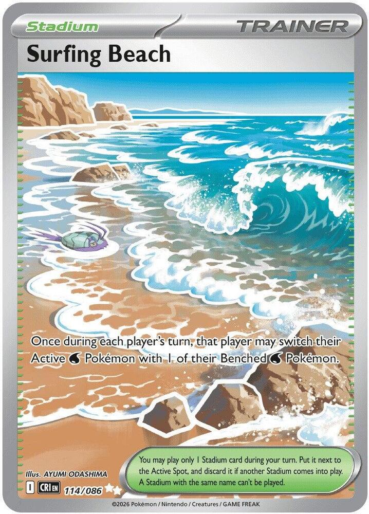 Surfing Beach 114/086 (ME04: Chaos Rising)  - Holofoil | Good Games Cannington