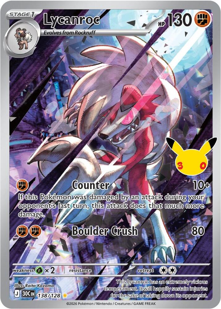 Lycanroc 138/128 (ME: 30th Celebration)  - Full Art Holo | Good Games Cannington