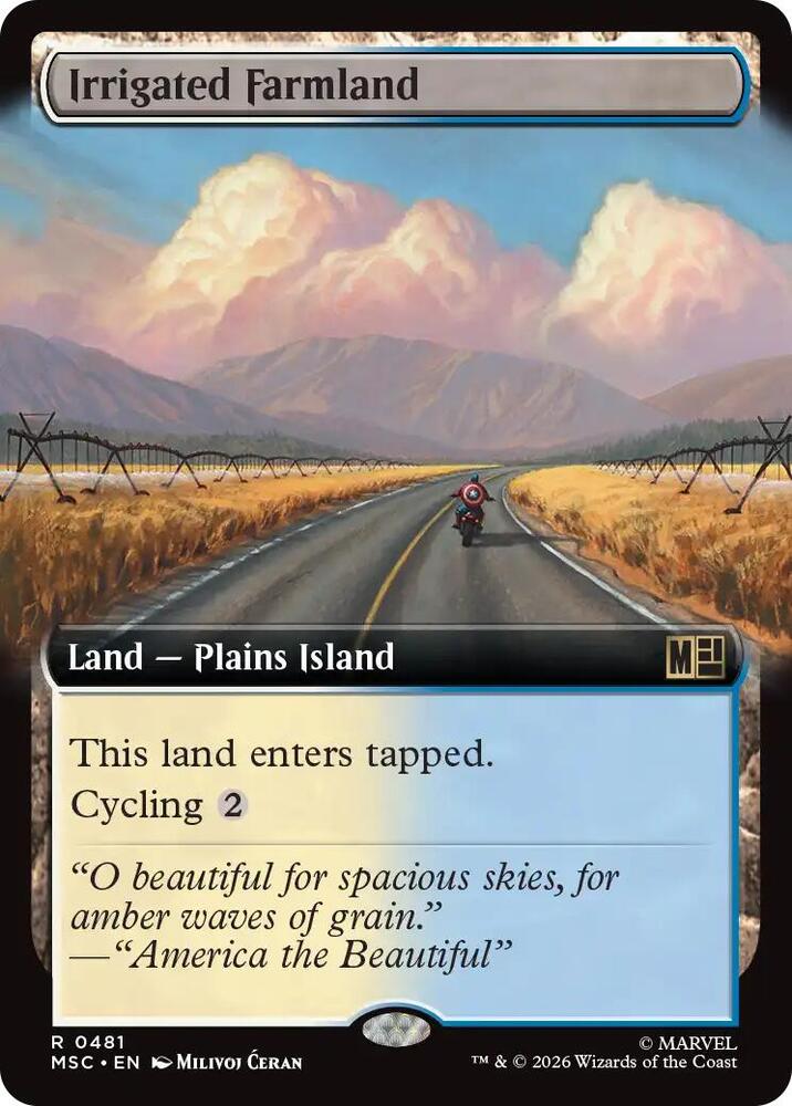 Irrigated Farmland Extended Art 481 (Commander: Marvel Super Heroes)  - Extended Art | Good Games Cannington