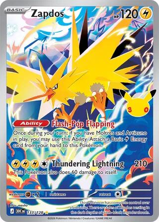 Zapdos 133/128 (ME: 30th Celebration)  - Holofoil | Good Games Cannington
