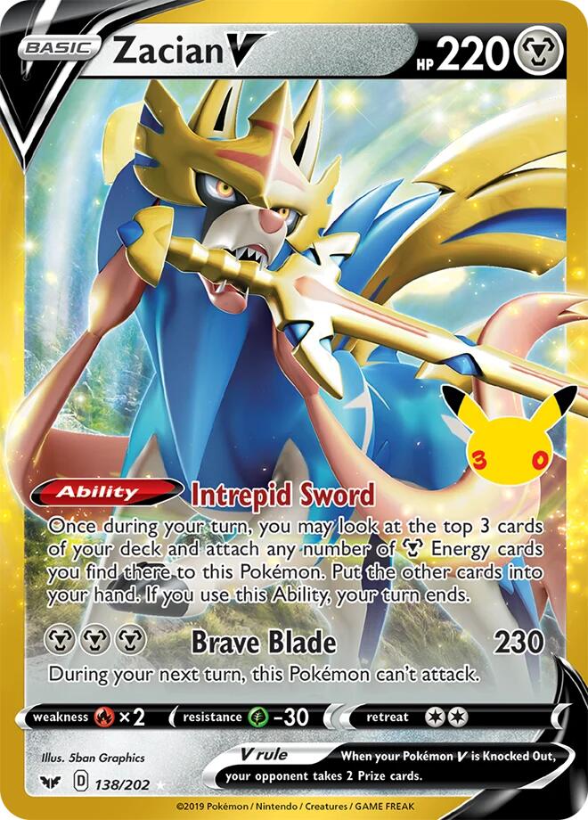 Zacian V 138/202 (ME: 30th Celebration Classic Collection)  - Holofoil | Good Games Cannington