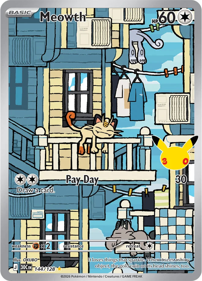 Meowth 144/128 (ME: 30th Celebration)  - Holofoil | Good Games Cannington
