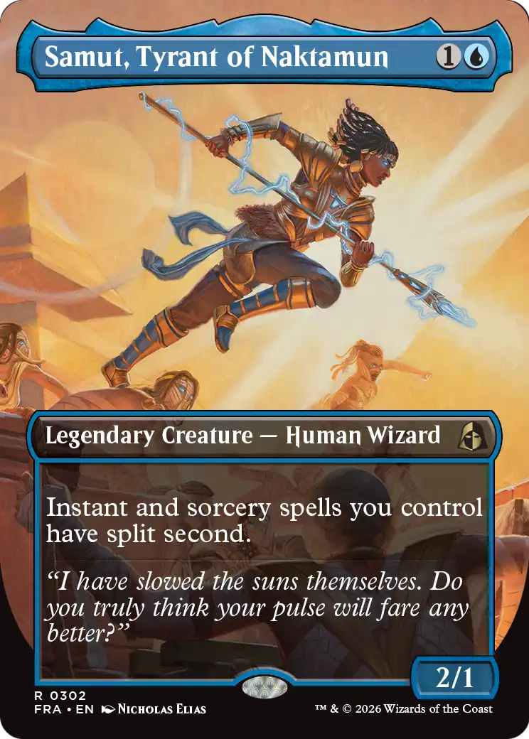 Samut, Tyrant of Naktamun 302 (Reality Fracture)  - Borderless Foil | Good Games Cannington