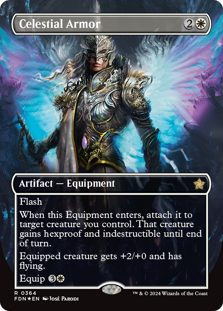 Celestial Armor (Borderless) (Mana Foil) [Foundations] | Good Games Cannington