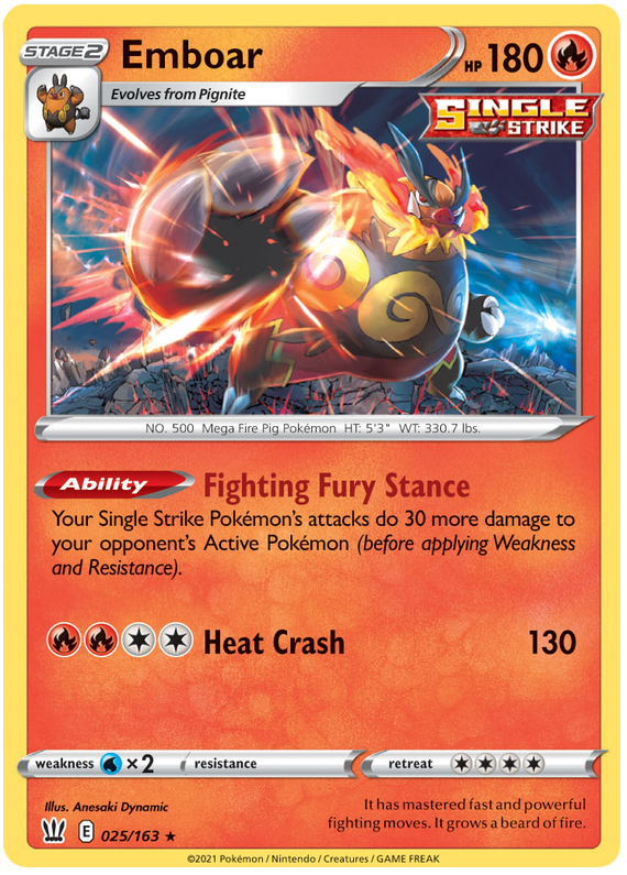 Emboar (025/163) [Sword & Shield: Battle Styles] | Good Games Cannington