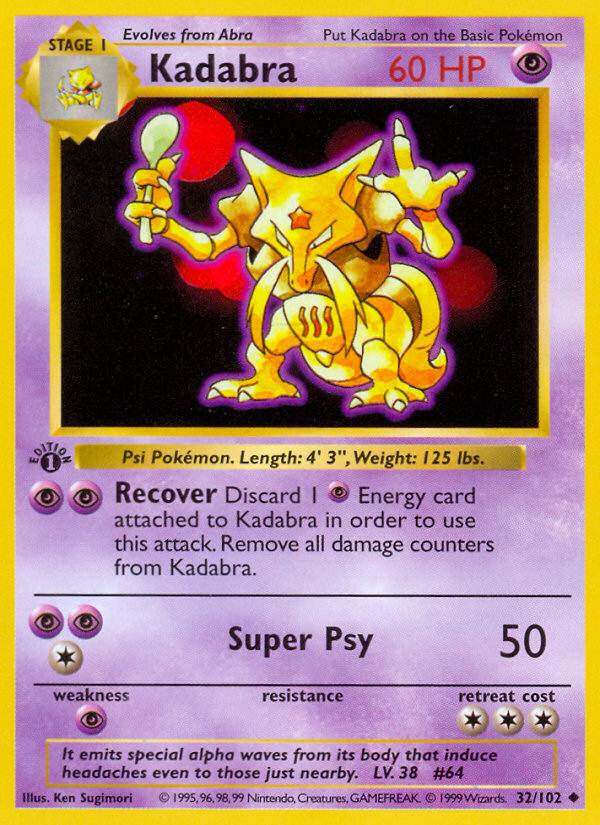 Kadabra (32/102) (Shadowless) [Base Set 1st Edition] | Good Games Cannington