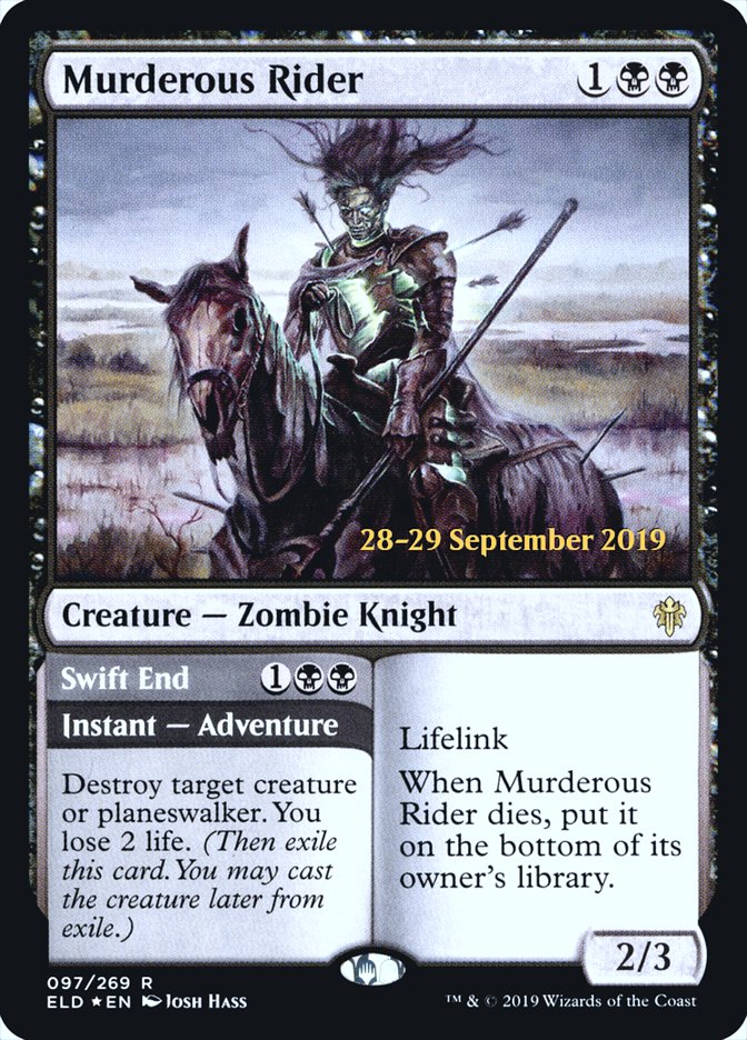 Murderous Rider // Swift End [Throne of Eldraine Prerelease Promos] | Good Games Cannington