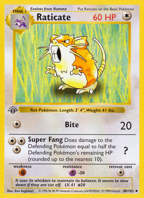 Raticate (40/102) (Shadowless) [Base Set 1st Edition] | Good Games Cannington