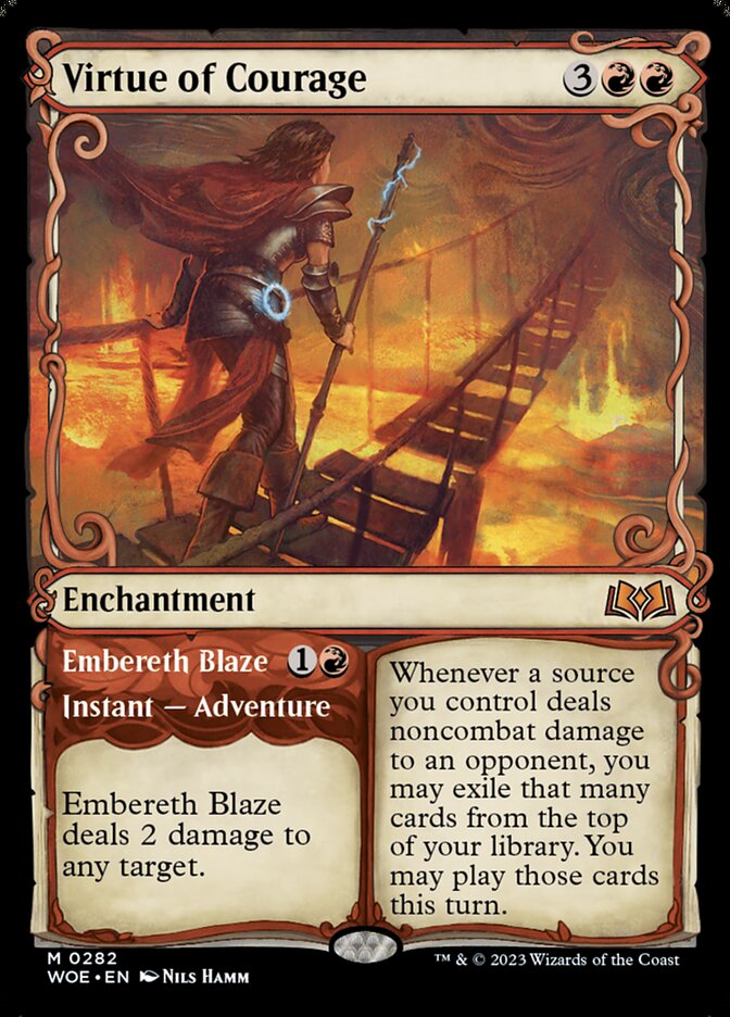 Virtue of Courage // Embereth Blaze 282 (Wilds of Eldraine)  - Showcase | Good Games Cannington