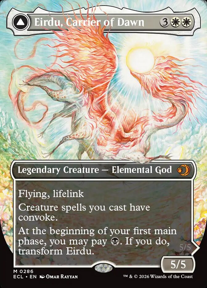 Eirdu, Carrier of Dawn // Isilu, Carrier of Twilight 286/273 (Lorwyn Eclipsed)  - Borderless | Good Games Cannington