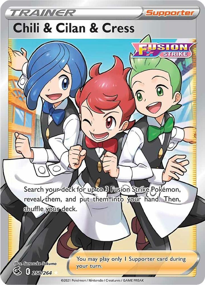 Chili and Cilan and Cress 258/264 (SWSH08: Fusion Strike)  - Holofoil | Good Games Cannington