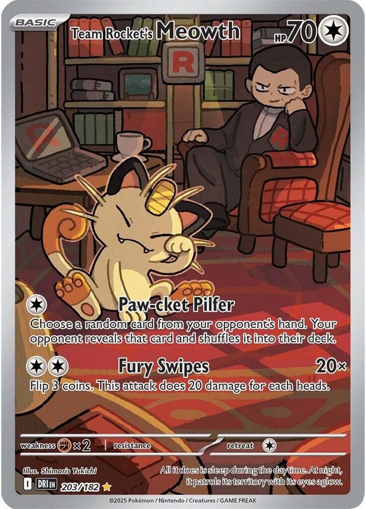 Team Rocket's Meowth 203/182 (SV10: Destined Rivals)  - Holofoil | Good Games Cannington