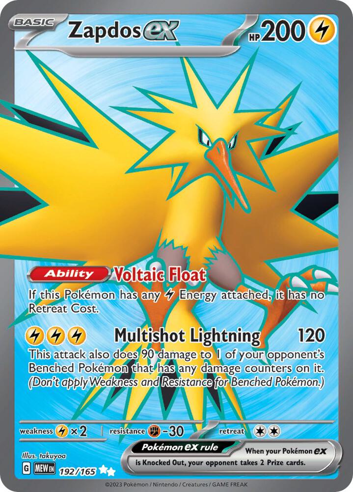 Zapdos ex 192/165 (SV: Scarlet & Violet 151)  - Holofoil | Good Games Cannington