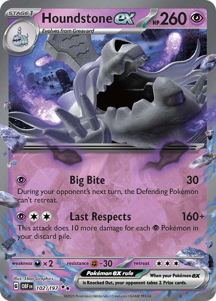 Houndstone ex 102/197 (SV03: Obsidian Flames)  - Holofoil | Good Games Cannington