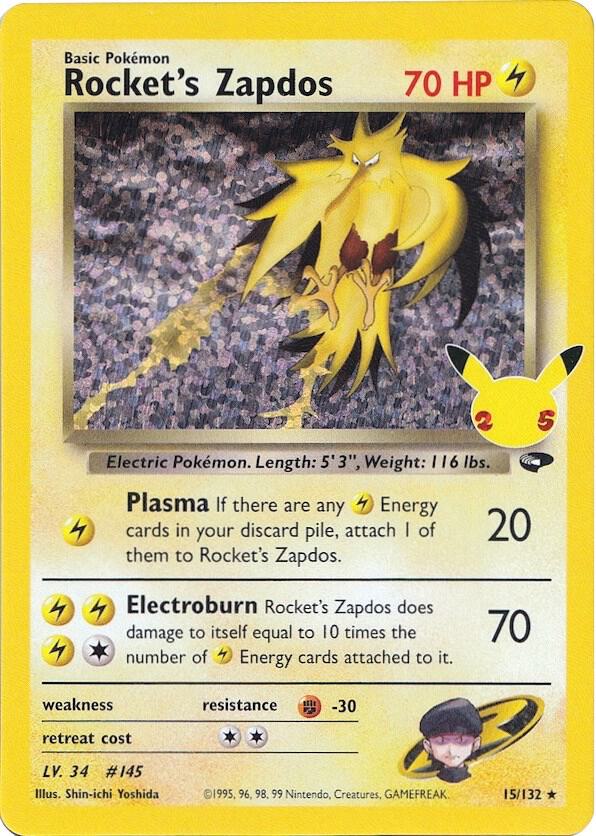 Rocket's Zapdos 15/132 (Celebrations: Classic Collection)  - Holofoil | Good Games Cannington
