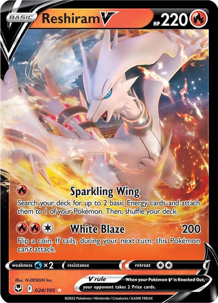 Reshiram V 024/195 (SWSH12: Silver Tempest)  - Holofoil | Good Games Cannington