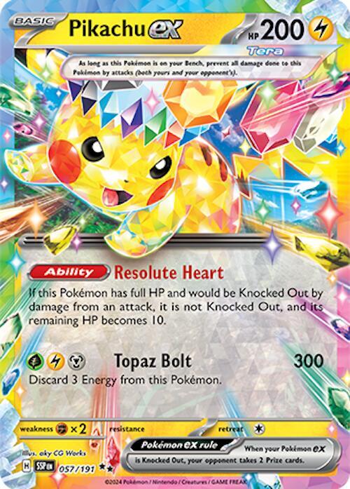 Pikachu ex 057/191 (SV08: Surging Sparks)  - Holofoil | Good Games Cannington