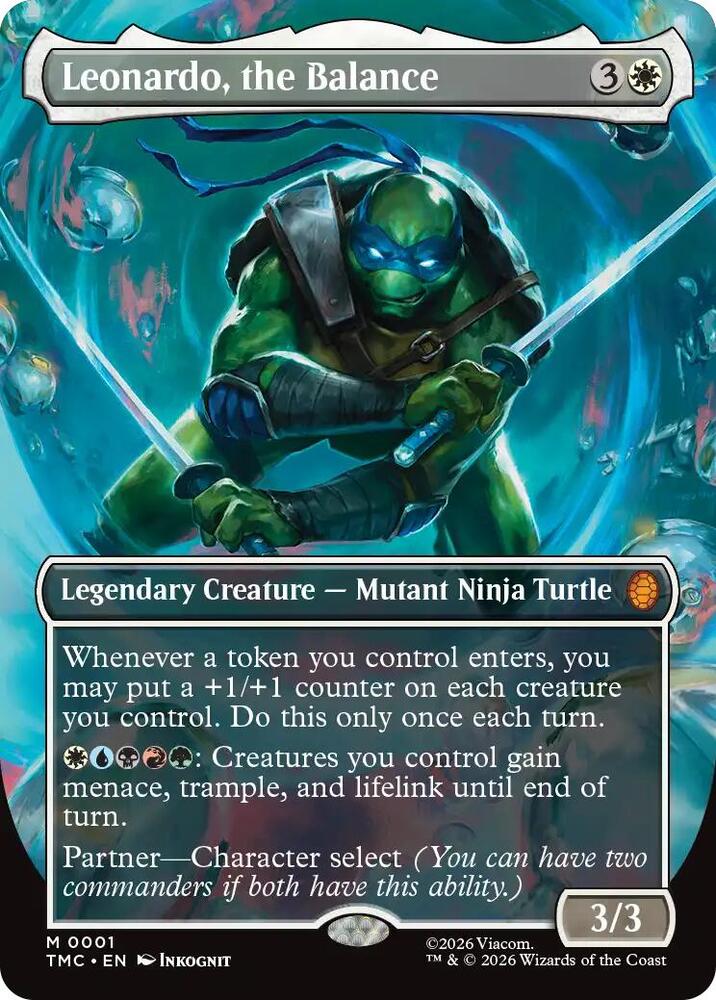 Leonardo the Balance 0001 Borderless 1 (Commander: Teenage Mutant Ninja Turtles)  - Foil | Good Games Cannington
