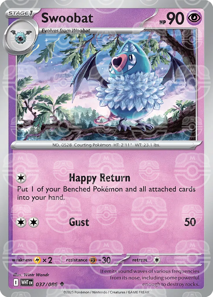 Swoobat 037/086 (SV: White Flare)  - Master Ball Holofoil | Good Games Cannington