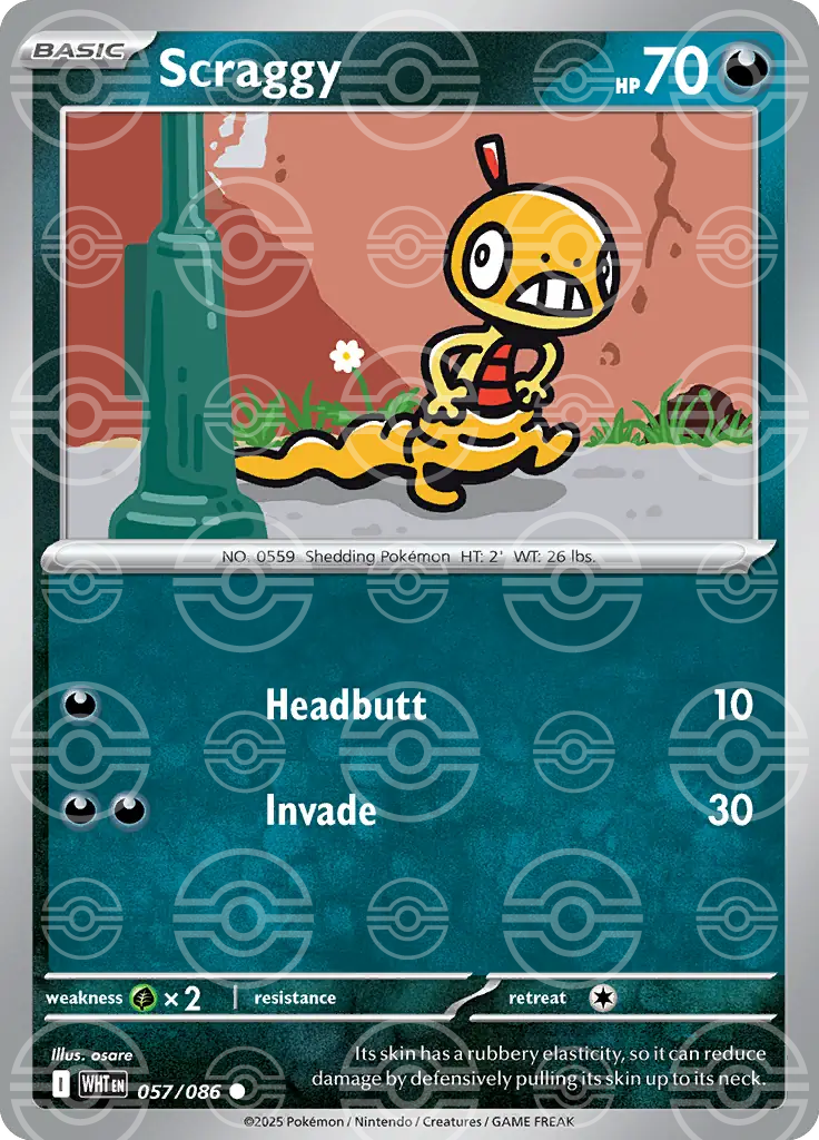 Scraggy 057/086 (SV: White Flare)  - Poke Ball Holofoil | Good Games Cannington