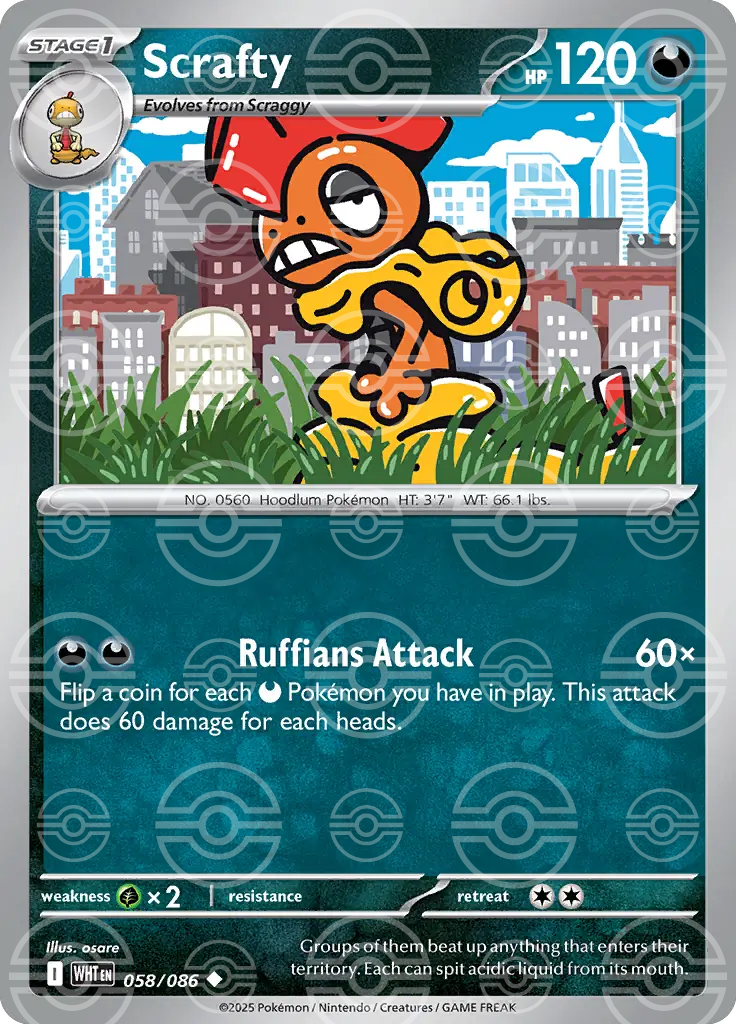 Scrafty 058/086 (SV: White Flare)  - Poke Ball Holofoil | Good Games Cannington