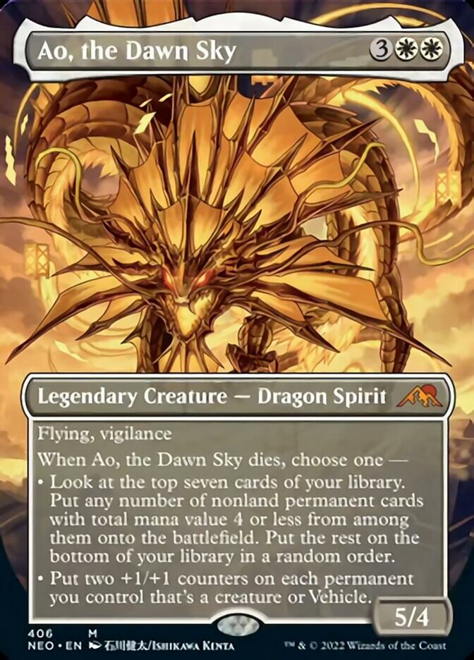 Ao, the Dawn Sky (Borderless Alternate Art) [Kamigawa: Neon Dynasty] | Good Games Cannington