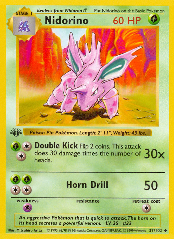 Nidorino (37/102) (Shadowless) [Base Set 1st Edition] | Good Games Cannington