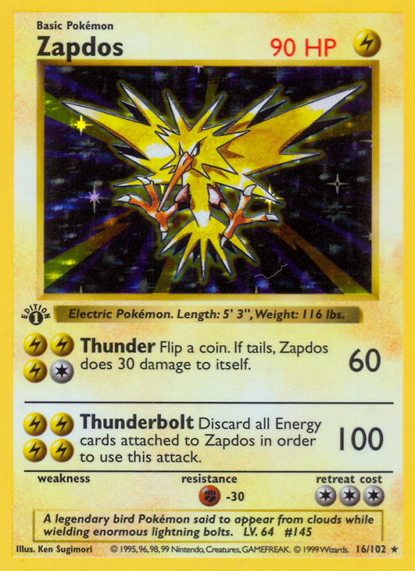 Zapdos (16/102) (Shadowless) [Base Set 1st Edition] | Good Games Cannington