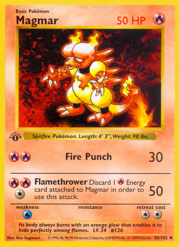 Magmar (36/102) (Shadowless) [Base Set 1st Edition] | Good Games Cannington