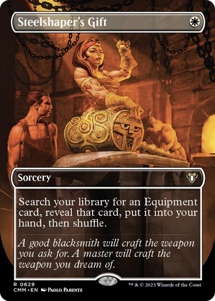 Steelshaper's Gift (Borderless Alternate Art) [Commander Masters] | Good Games Cannington