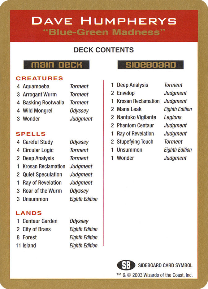 Dave Humpherys Decklist [World Championship Decks 2003] | Good Games Cannington