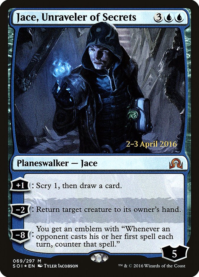 Jace, Unraveler of Secrets [Shadows over Innistrad Prerelease Promos] | Good Games Cannington