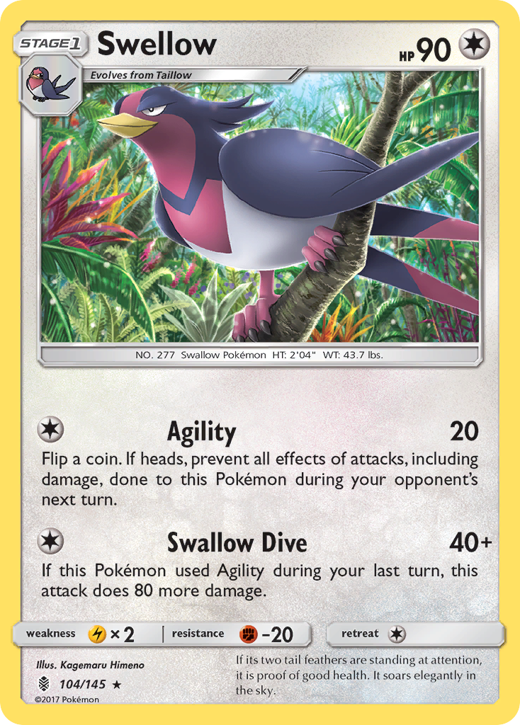 Swellow (104/145) [Sun & Moon: Guardians Rising] | Good Games Cannington