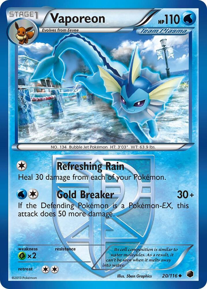 Vaporeon Team Plasma 20/116 (Plasma Freeze)  - Reverse Holofoil | Good Games Cannington