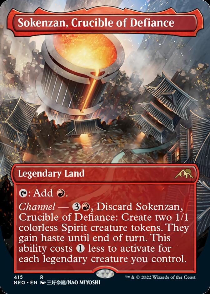 Sokenzan, Crucible of Defiance (Borderless Alternate Art) [Kamigawa: Neon Dynasty] | Good Games Cannington