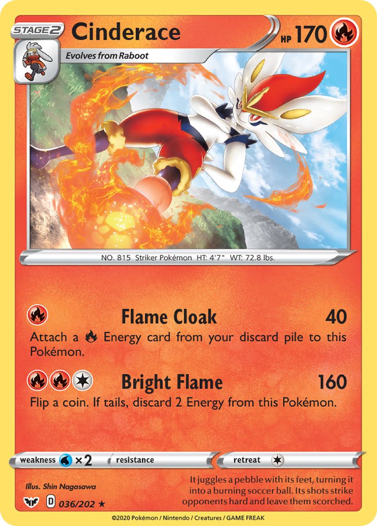 Cinderace (036/202) (Cracked Ice Holo) (Theme Deck Exclusives) [Sword & Shield: Base Set] | Good Games Cannington