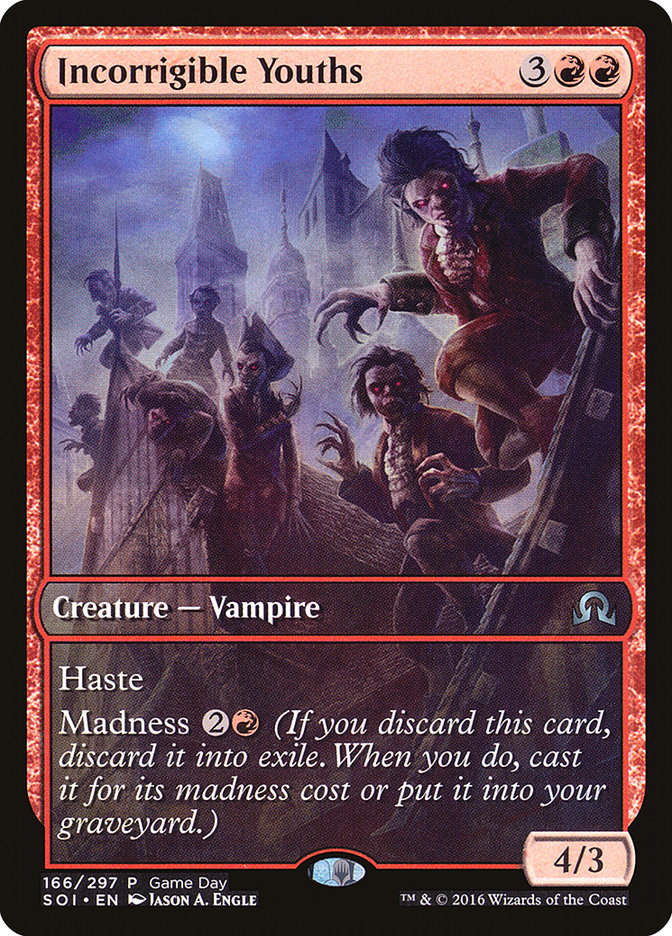 Incorrigible Youths (Game Day) (Extended Art) [Shadows over Innistrad Promos] | Good Games Cannington
