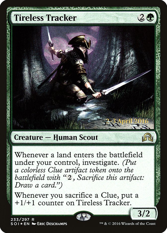 Tireless Tracker [Shadows over Innistrad Prerelease Promos] | Good Games Cannington