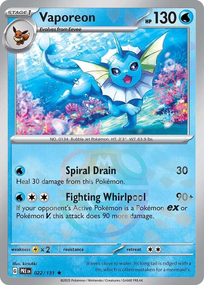 Vaporeon 022/131 (SV: Prismatic Evolutions)  - Master Ball Holofoil | Good Games Cannington
